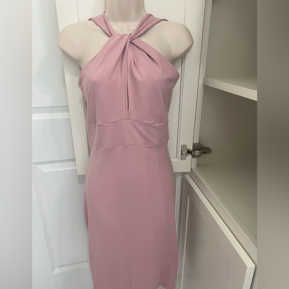 Nee Elegant Pink Halter twisted detail with keyhole dress
